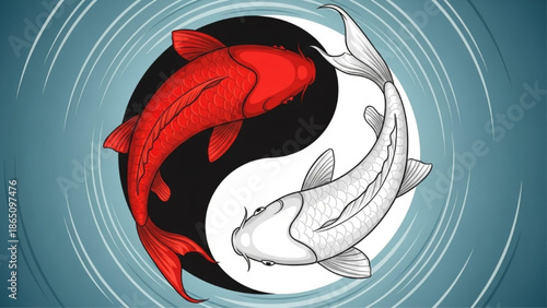 Yin yang koi fish swimming circle vector