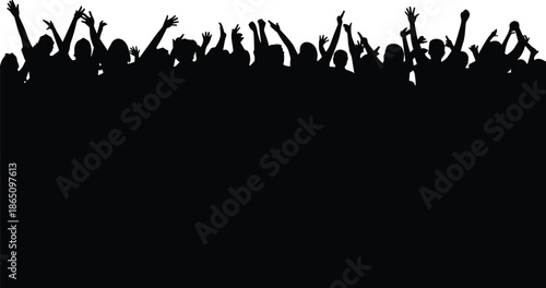 Silhouettes of a Crowd of People Raising Their Hands in Celebration Against a White Background raised 1