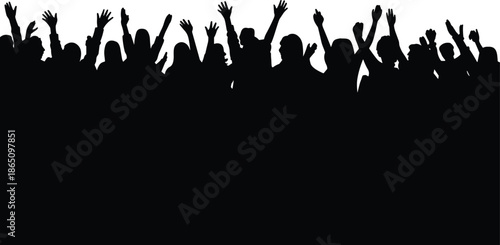Silhouettes of a Crowd with Raised Hands Against a White Background black 3