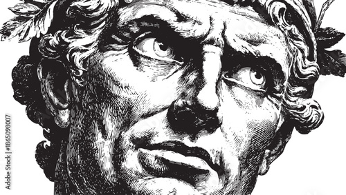 Roman statue head, an iconic bust with detailed engraving. A vintage vector illustration highlighting classical art and craftsmanship.