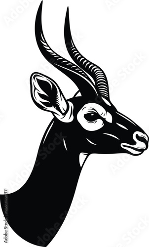 Black antelope head illustration with majestic horns