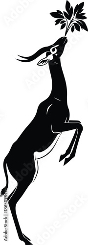 Graceful antelope silhouette reaching for leaves illustration