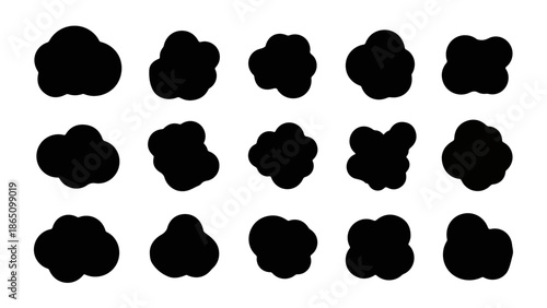Vector Set of 15 Abstract Black Blob Shapes and Irregular Silhouettes for Graphic Design Elements