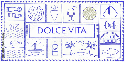A charming illustrated tile design featuring italian themes and the phrase dolce vita