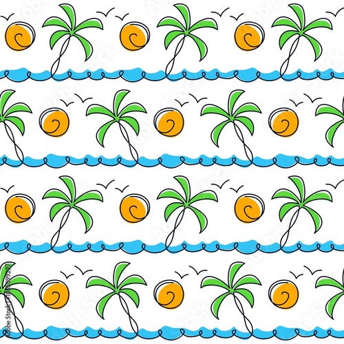 Seamless background with sea and palm trees.