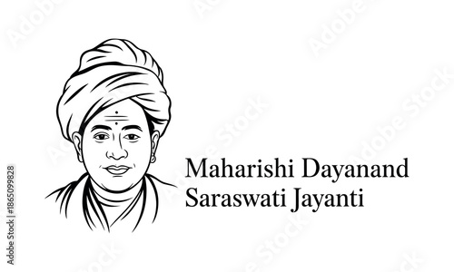 Maharishi Dayanand Saraswati Jayanti Line Art Portrait India Indian
