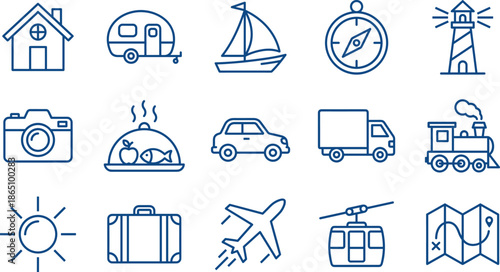 Set of 5G network technology line icons including high speed internet, sim card, satellite, mobile processor, global connection and signal tower