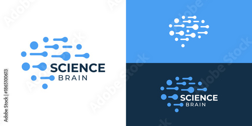 Creative modern science brain logo template. Brain with abstract neuron or dot connection logo design vector illustration.