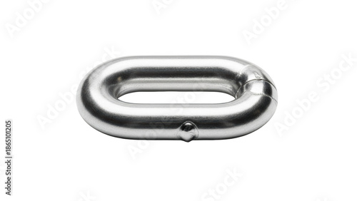 Single silver metal chain link isolated on black background steel