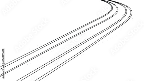 An abstract composition featuring several parallel lines curving gently across a stark white background creating a sense of motion