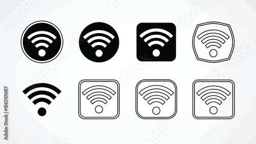 Variety of wireless signal icons in different styles and arrangements