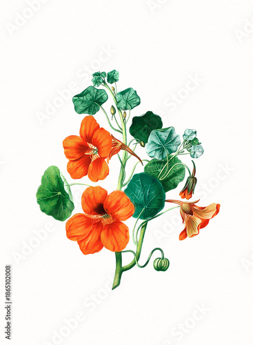 Handmade botanical flower illustration, natural plant art isolated on white watercolor paper background, decorative floral print.