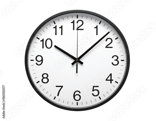  Minimalist Black and White Wall Clock, Front View, Isolated on Transparent Background