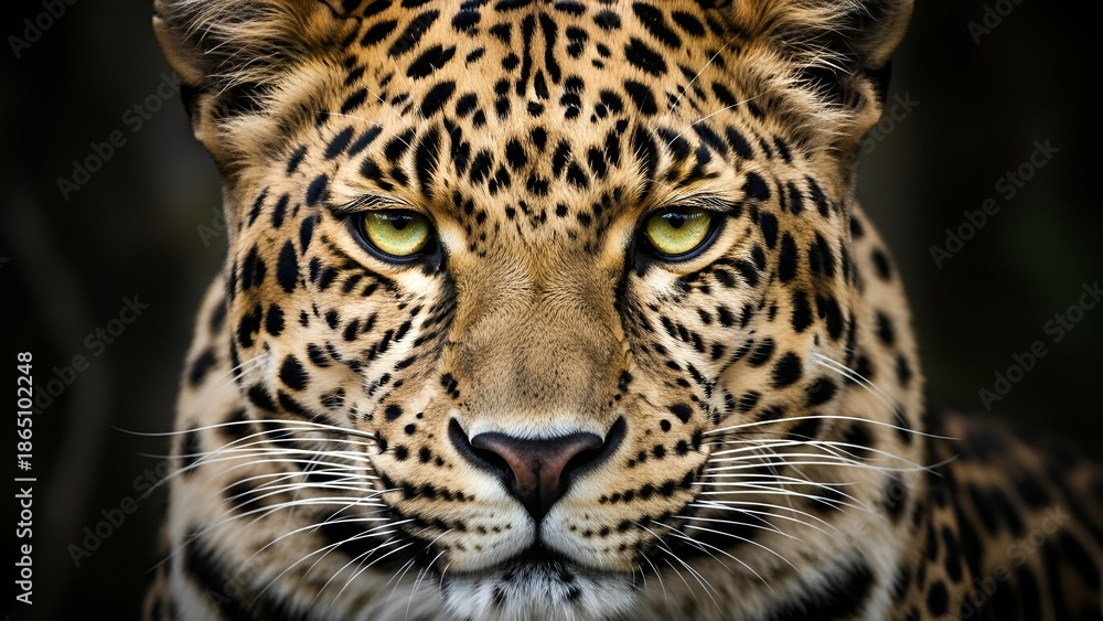 Fototapeta premium Intense leopard portrait showcasing piercing gaze and distinctive rosette patterns