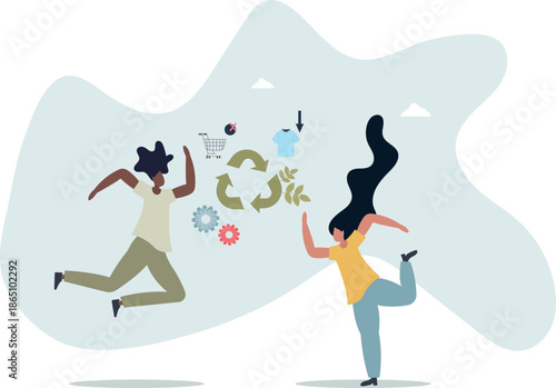 Save earth with reduce, reuse, repair or recycle strategy..flat vector illustration.life and employment of people.