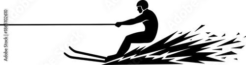 Man waterskiing with a waterski rope, creating an abstract splash. Water sport activity, a summer recreation concept. Vector illustration