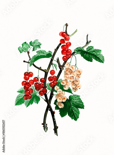 Handmade botanical fruit illustration, natural plant art isolated on white watercolor paper background, decorative floral print.