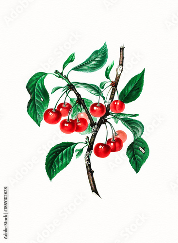 Handmade botanical fruit illustration, natural plant art isolated on white watercolor paper background, decorative floral print.