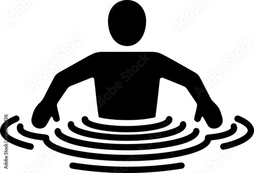 Man in water icon, person swimming or drowning emergency symbol, black silhouette illustration, isolated on white background, vector graphic