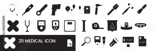 Simple Set of Medical Related Vector Line Icons. Contains such Icons as Stethoscope,Digital Thermometer,Mercury Thermometer and more.
