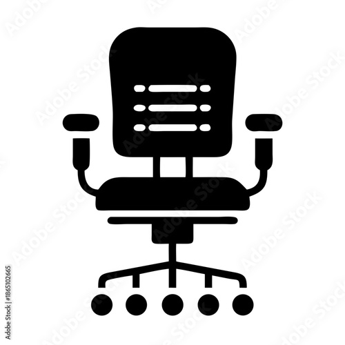 Modern swivel office chair icon with armrests and wheels for workspace design