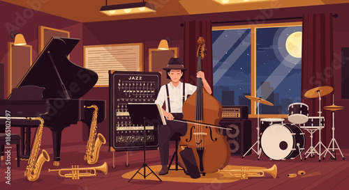 Jazz Musician Performing in a Music Studio.