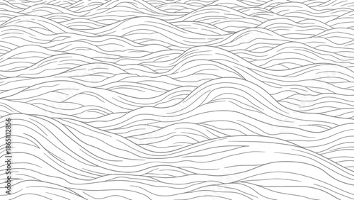 A captivating grayscale illustration depicting a continuous pattern of undulating wave forms across the entire frame