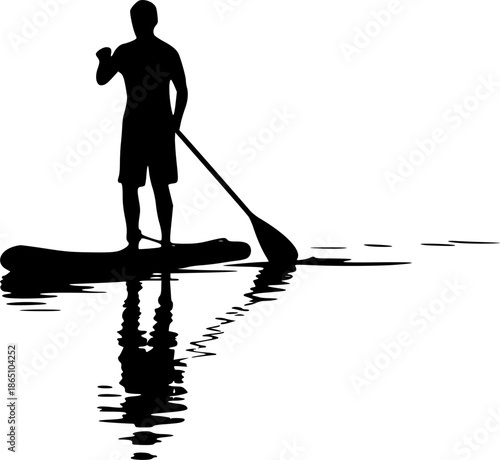 Elegant Sumi-e Paddleboarding Silhouette: Zen and Serenity on th
