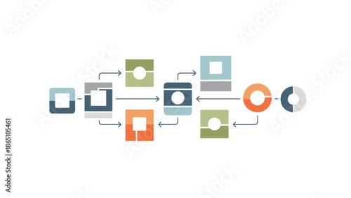 Abstract Geometric Workflow Diagram with Flowing Connections