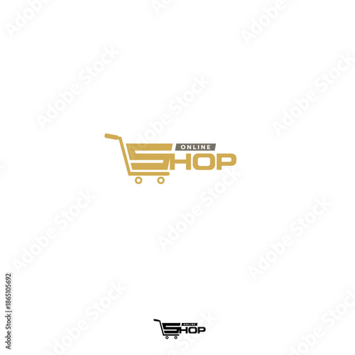 Online Shop Wordmark Logo - Letter S becomes a shopping cart as symbol of Shopping.
