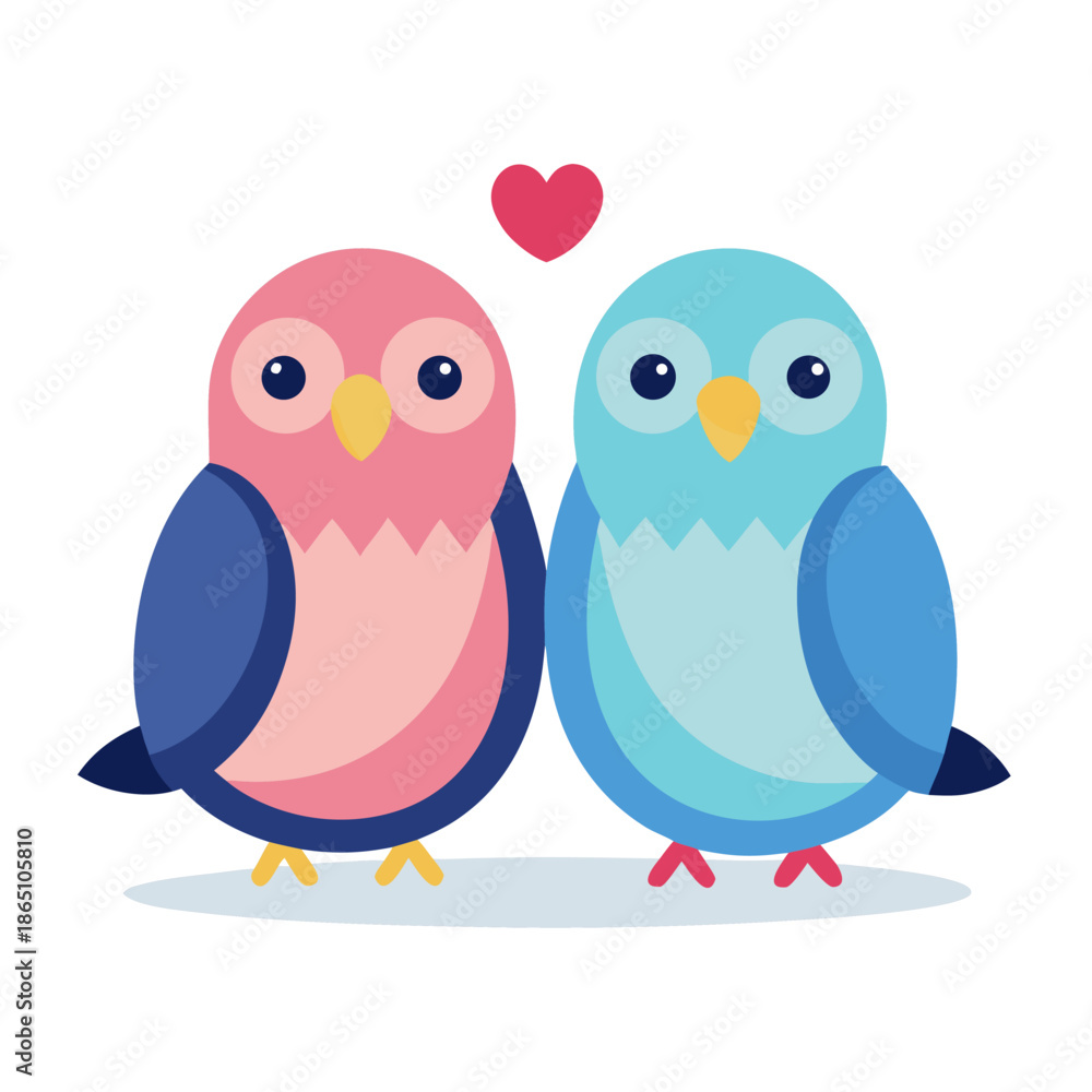 Obraz premium Cute Love Birds Sitting Together Minimal Color Vector Illustration