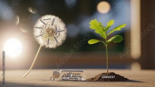 Dandelion Seeds and Growing Plant Symbolizing Potential