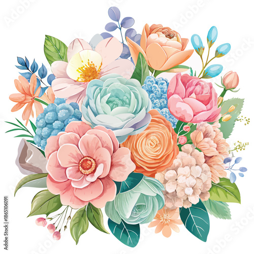 Soft Pastel Flower Bouquet Illustration Vector