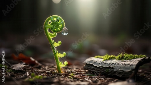 Delicate Fern Unfurling in a Forest Setting