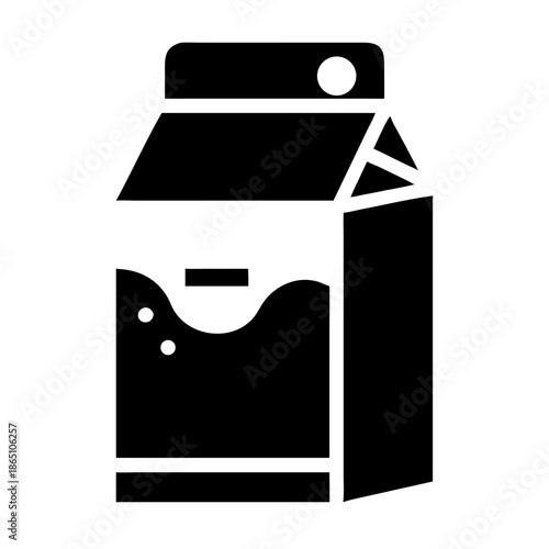 Black silhouette icon of a beverage carton or milk box, depicting liquid with bubbles inside
