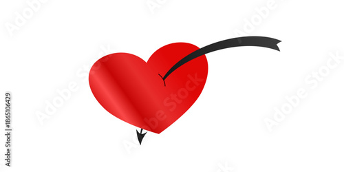 Red heart with arrow illustration isolated on transparent background for love concept romance design and romantic banner greeting card wedding invitation
