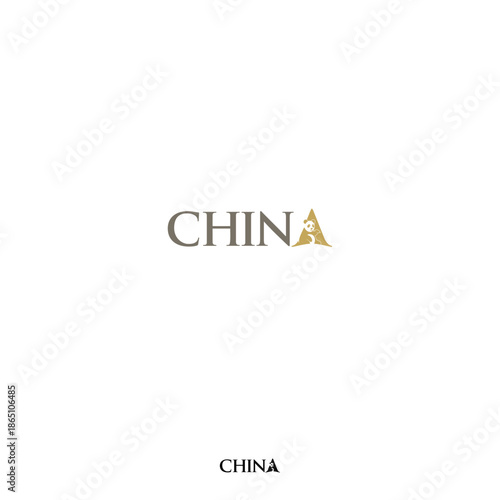 China Wordmark Logo - Panda as the icon of Chinese at letter A.