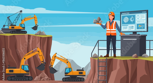 Construction Site Management with Excavators and Supervisor.