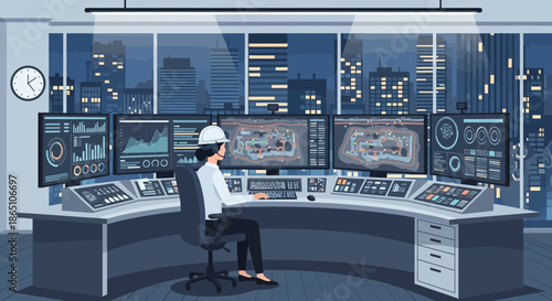 Control Room Operator Monitoring Systems in a Modern Facility.