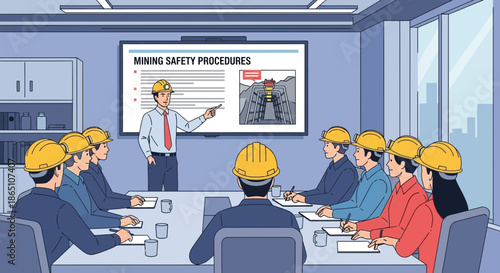 Mining Safety Training Session Employees Learning Procedures.