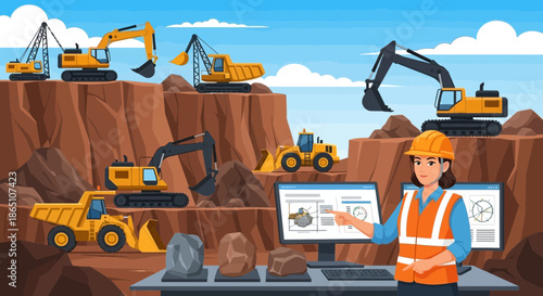 Mining Site Supervision Engineer Overseeing Excavation and Operations.