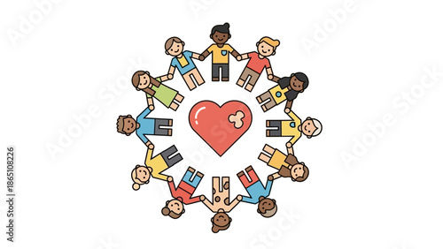 Diverse Children Holding Hands Around Heart.