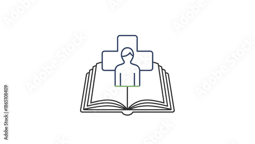 Medical Cross and Person on Open Book Page.