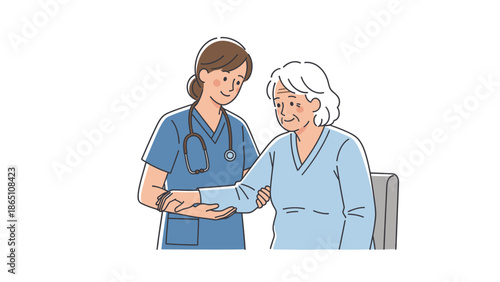 Nurse Assisting Page Caucasian Elderly Woman.