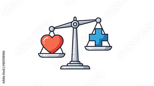 Scale Balancing Heart and Medical Cross.
