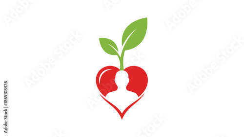 Red Heart Shaped Fruit with Leaves.