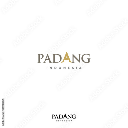 Padang Wordmark Logo - roof silhouette of traditional Padang house at letter A.