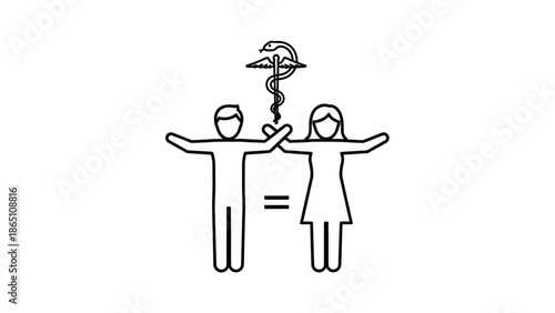 Simple Line Drawing of Equality Symbol with Medical Staff.