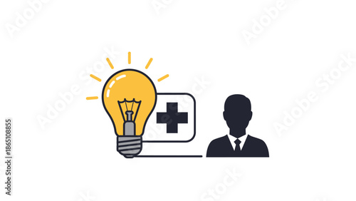 Businessman with Lightbulb and Medical Cross.