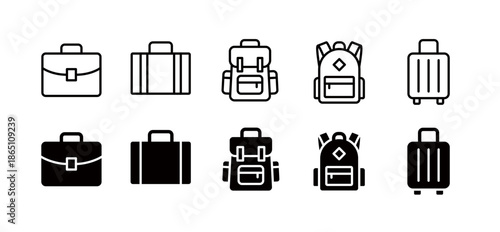 Baggage icon set for travel and business trips (solid and line), simple icons with editable strokes